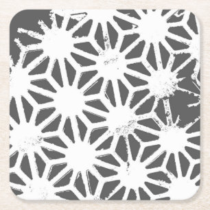 Posavasos Cuadrado De Papel Patrón geométrico gris de carbón vegetal