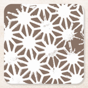 Posavasos Cuadrado De Papel Patrón geométrico marrón y blanco