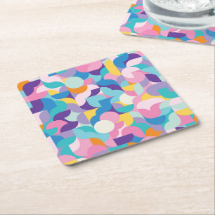 Posavasos Cuadrado De Papel Patrón geométrico púrpura y rosa
