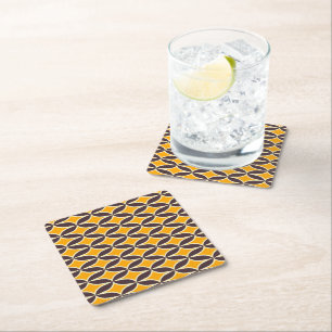 Posavasos Cuadrado De Papel Patrón geométrico retro hoja amarilla y marrón