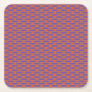 Posavasos Cuadrado De Papel Patrón geométrico retro púrpura Naranja rojo con m