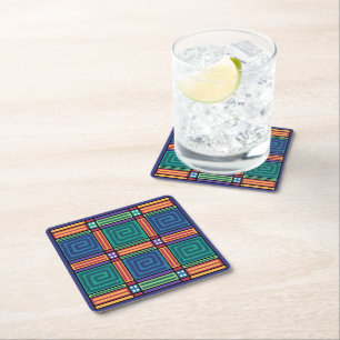 Posavasos Cuadrado De Papel Patrón geométrico vibrante
