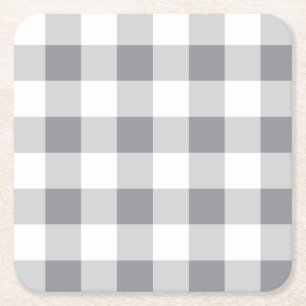 Posavasos Cuadrado De Papel Patrón Gingham Gris Y Blanco