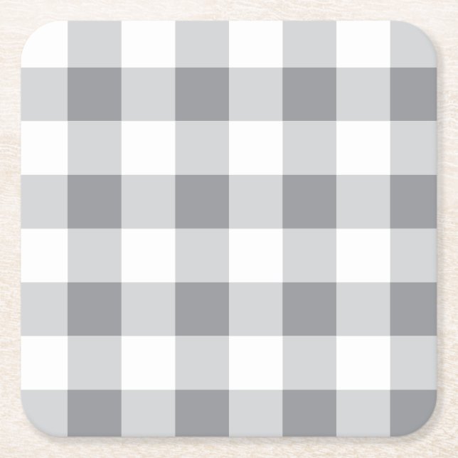 Posavasos Cuadrado De Papel Patrón Gingham Gris Y Blanco (Anverso)