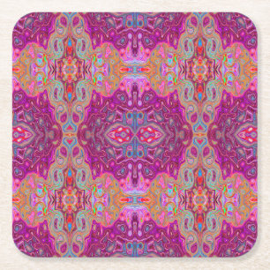 Posavasos Cuadrado De Papel Patrón Groovy Abstracto Magenta Rosa, Azul y Rojo