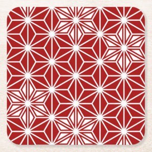 Posavasos Cuadrado De Papel Patrón japonés Asanoha - rojo oscuro
