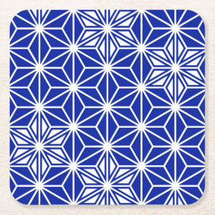 Posavasos Cuadrado De Papel Patrón japonés de Asanoha - azul cobalto