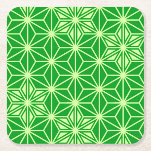 Posavasos Cuadrado De Papel Patrón japonés de Asanoha - verde esmeralda
