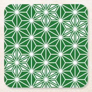 Posavasos Cuadrado De Papel Patrón japonés de Asanoha - verde pino