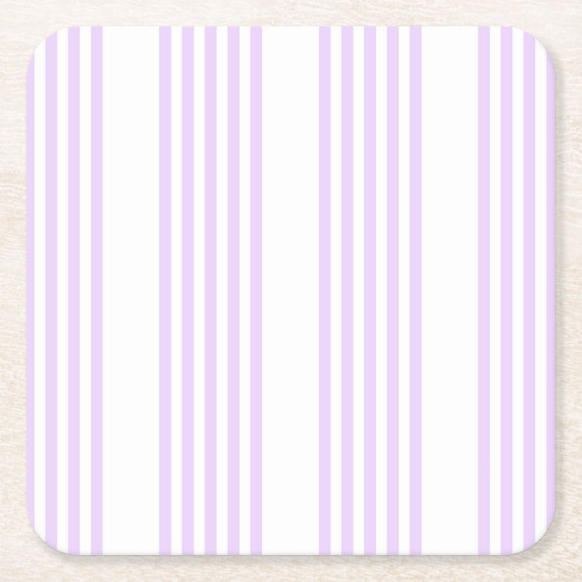 Posavasos Cuadrado De Papel Patrón Lilac púrpura y blanco de cinco rayas (Anverso)