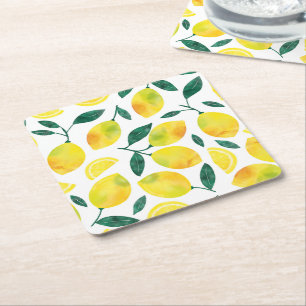 Posavasos Cuadrado De Papel Patrón limón color agua amarillo