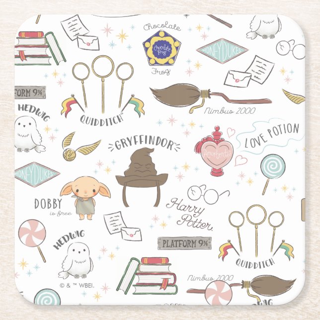 Posavasos Cuadrado De Papel Patrón Mágico Pequeño de HARRY POTTER™ (Anverso)