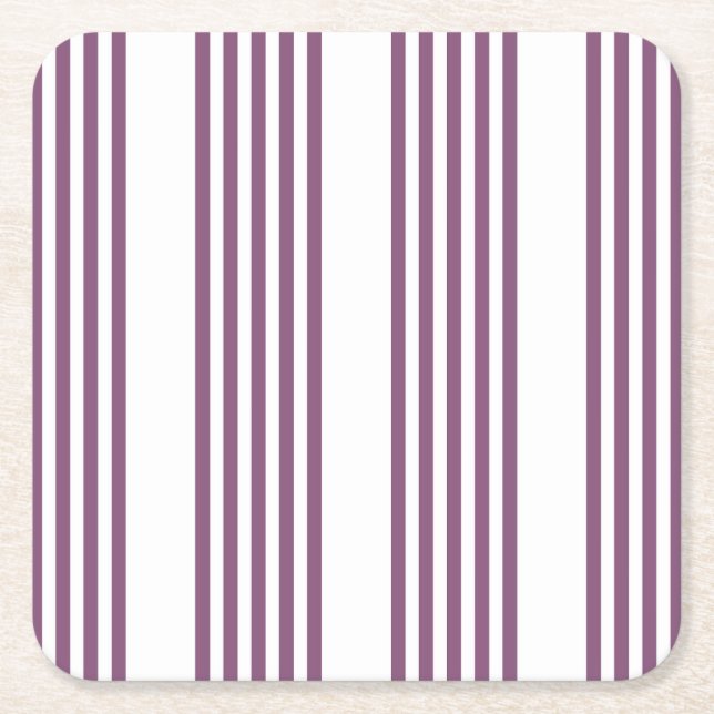 Posavasos Cuadrado De Papel Patrón malva morado y blanco de cinco rayas (Anverso)