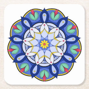 Posavasos Cuadrado De Papel Patrón Mandala 01 escoria de papel cuadrada