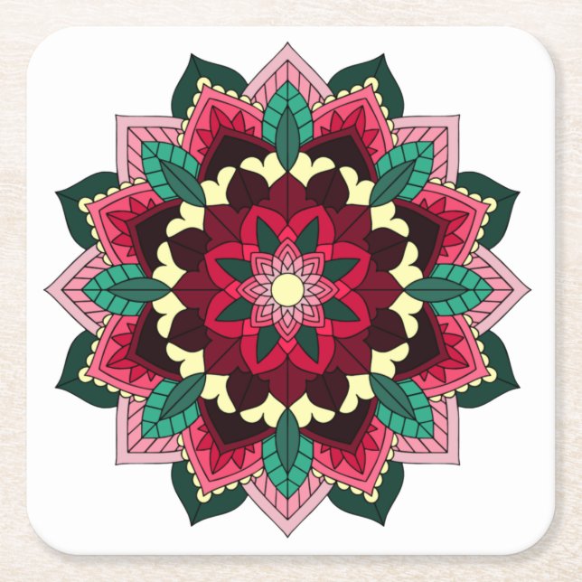 Posavasos Cuadrado De Papel Patrón Mandala 02 en la costa de papel cuadrado de (Anverso)
