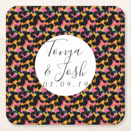 Posavasos Cuadrado De Papel Patrón moderno de estampado de leopardo colorido p