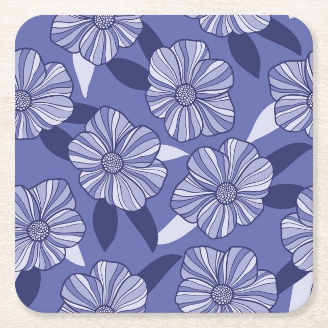 Posavasos Cuadrado De Papel Patrón moderno de hojas florales púrpura (Anverso)