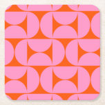 Posavasos Cuadrado De Papel Patrón Moderno De Mediados Del Siglo, Preppy Rosa<br><div class="desc">Patrón moderno retro de mediados de siglo - Formas geométricas abstractas - Patrón Minimalista y agudo en rosa y naranja.</div>