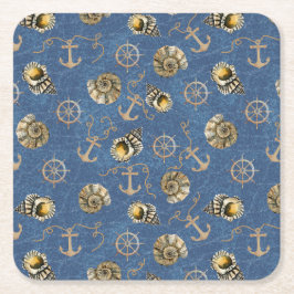 Posavasos Cuadrado De Papel patrón náutico azul