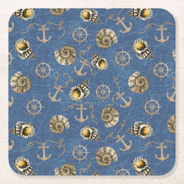 Posavasos Cuadrado De Papel patrón náutico azul (Anverso)