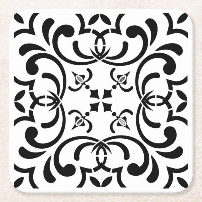 Posavasos Cuadrado De Papel Patrón negro (Anverso)