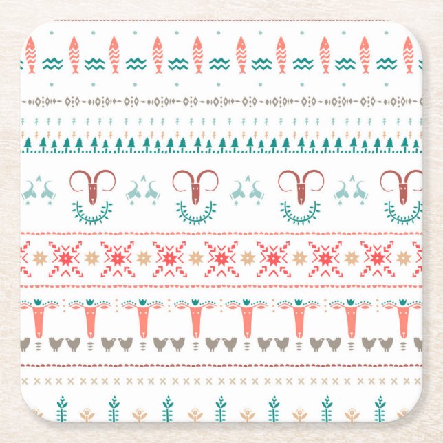 Posavasos Cuadrado De Papel Patrón nórdico de invierno ligero (Anverso)