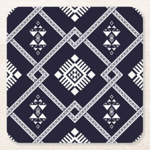 Posavasos Cuadrado De Papel Patrón oriental geométrico blanco y negro de Guay