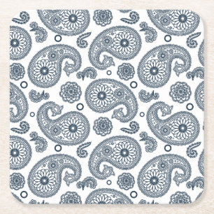 Posavasos Cuadrado De Papel Patrón paisajista azul oscuro indio sin fisuras so