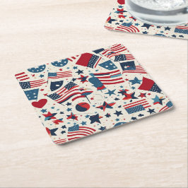 Posavasos Cuadrado De Papel Patrón patriótico estadounidense en blanco