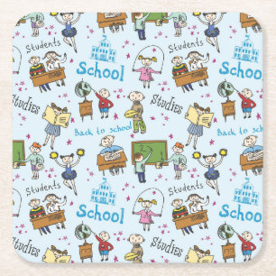 Posavasos Cuadrado De Papel Patrón Personalizado de estudiantes, escuelas y es