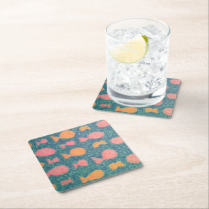 Posavasos Cuadrado De Papel Patrón Pintado de Peces Tropicales
