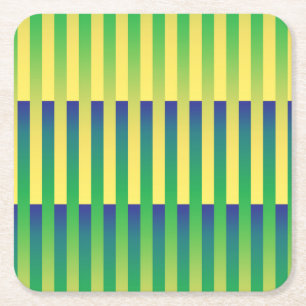 Posavasos Cuadrado De Papel Patrón rayado azul amarillo verde