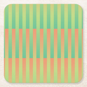 Posavasos Cuadrado De Papel Patrón rayado de Naranja verde