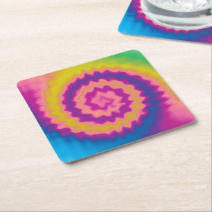 Posavasos Cuadrado De Papel Patrón retro colorido groovy funky de tye divertid
