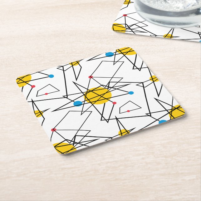 Posavasos Cuadrado De Papel Patrón retro geométrico angular (En perspectiva)