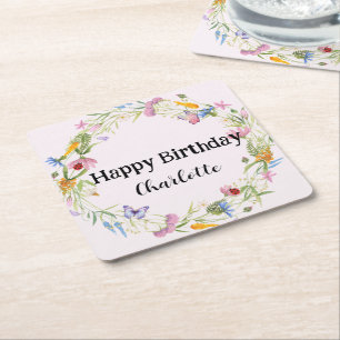 Posavasos Cuadrado De Papel Patrón rústico floral de mariposa de mariposa cúpu