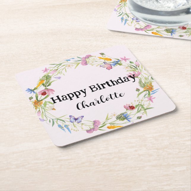 Posavasos Cuadrado De Papel Patrón rústico floral de mariposa de mariposa cúpu (En perspectiva)