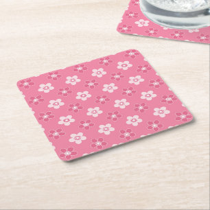 Posavasos Cuadrado De Papel patrón simple floral sólido rosa retro pequeño flu