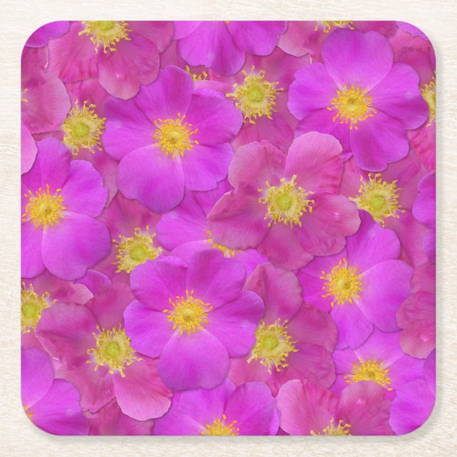 Posavasos Cuadrado De Papel Patrón sin soldadura de Rosa salvaje (Anverso)