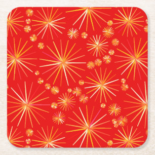 Posavasos Cuadrado De Papel Patrón sputnik de mediados de siglo, rojo profundo