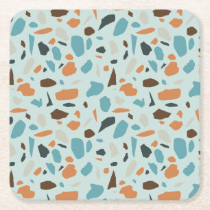 Posavasos Cuadrado De Papel Patrón Terrazzo Azul