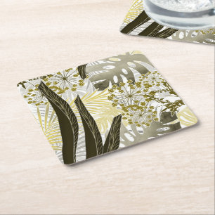 Posavasos Cuadrado De Papel Patrón tropical monstera hojas de palma exóticas