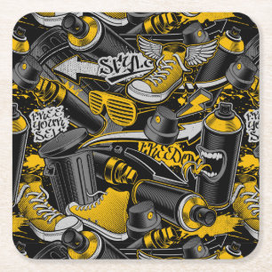 Posavasos Cuadrado De Papel Patrón urbano del graffiti retro