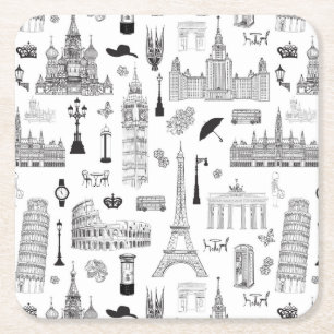 Posavasos Cuadrado De Papel Patrón Vacaciones En Europa