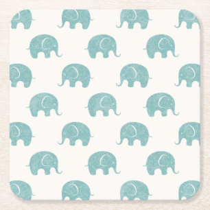 Posavasos Cuadrado De Papel Patrón Verde azulado de elefante corto