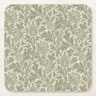 Posavasos Cuadrado De Papel Patrón verde William Morris Thistle Sage