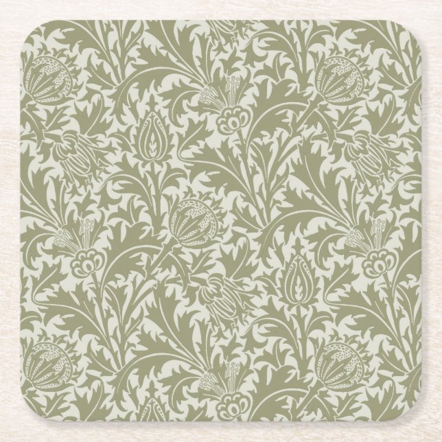 Posavasos Cuadrado De Papel Patrón verde William Morris Thistle Sage (Anverso)