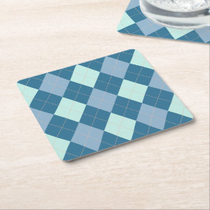 Posavasos Cuadrado De Papel Patrón Vintage Argyle Azul