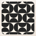 Posavasos Cuadrado De Papel Patrón Vintage Moderno Del Siglo Medio: Blanco Y N<br><div class="desc">Patrón moderno retro de mediados de siglo - Formas geométricas abstractas - Patrón Minimalista en blanco negro y crema.</div>