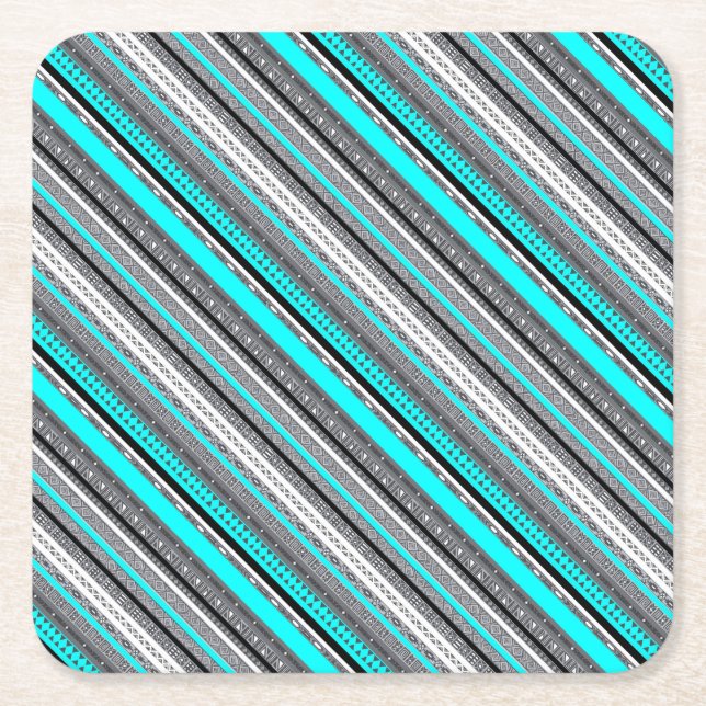 Posavasos Cuadrado De Papel Patrones aztecos de agua gris lisa (Anverso)